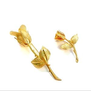 Vintage Gold Tone Flower Brooch Set